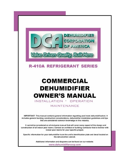Commercial dehumidifier owners manual 410A